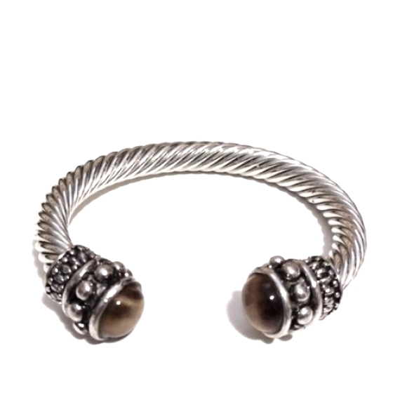 Jewelry - VINTAGE TIGER'S EYE STONE SILVER-TONE CABLE CUFF BANGLE ADJUSTABLE BRACELET